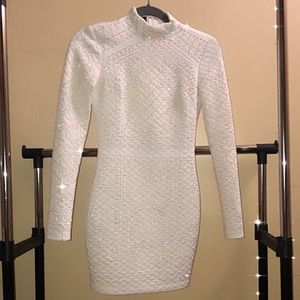 White rhinestone embroidery long sleeve dress
